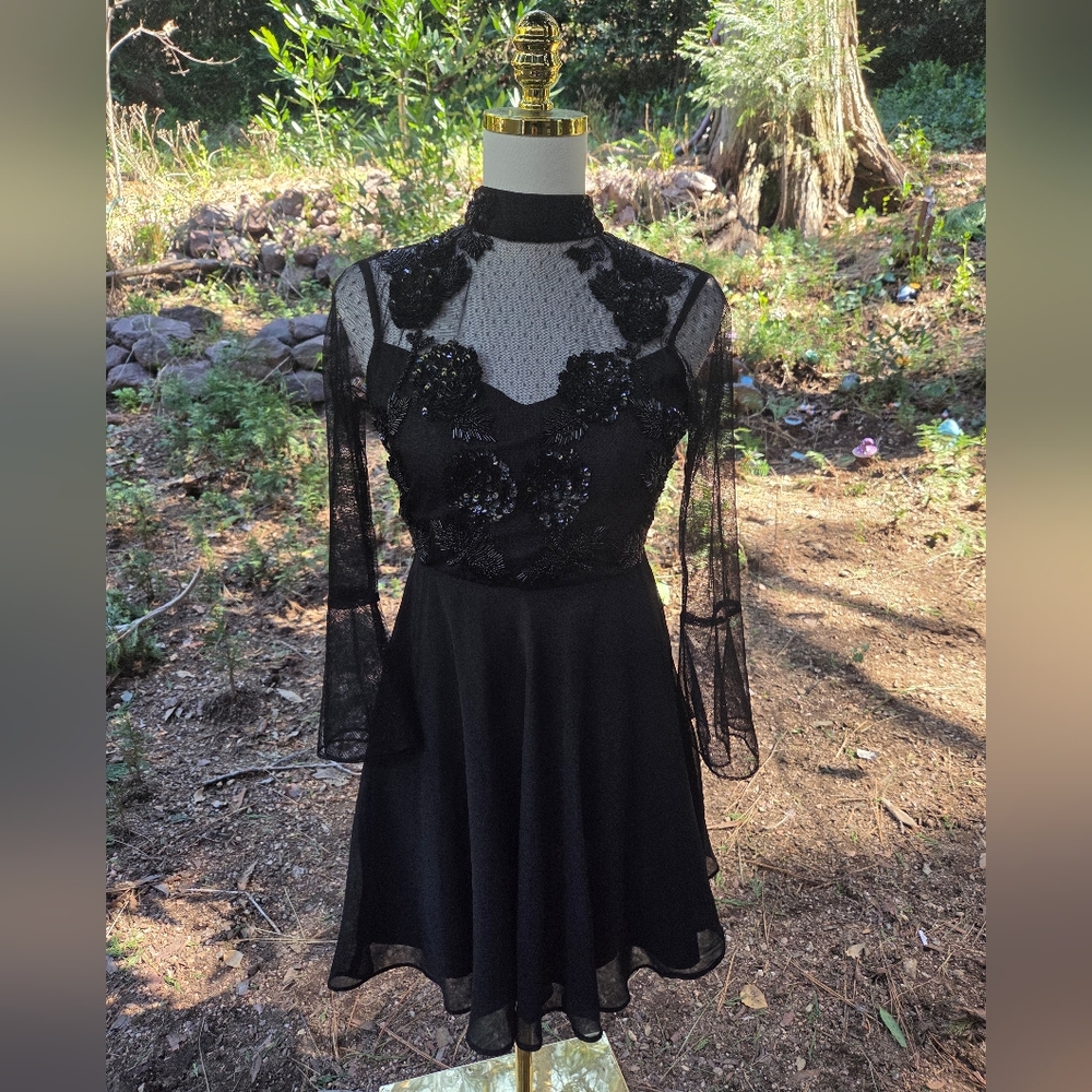 ASOS‎ Black Punk Gothic Wednesday Sequin Lace Dress